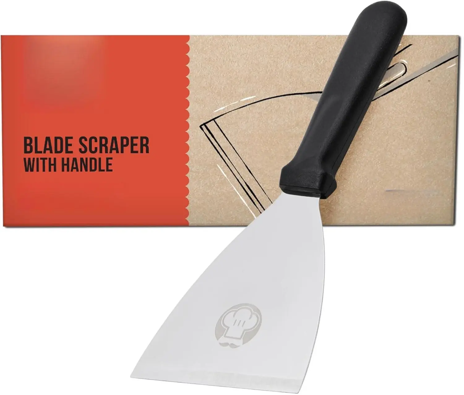 Chef Pomodoro Pizza Dough Scraper Tool and Flattener with Handle, Stainless Steel Bench Knife and Metal Chopper for Kitchen, Bread Spatula, Pastry Scraper for Food and Baking 4-Inch (10 cm)