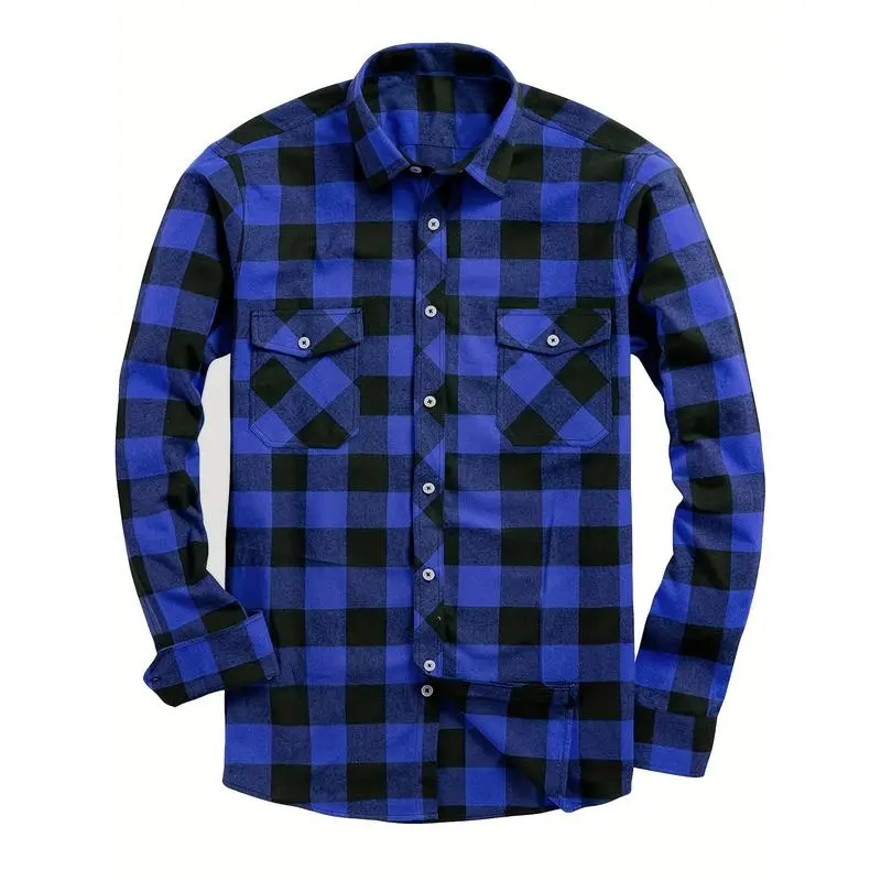 Classic Plaid Flannel Shirt for Men - All-Season Versatile Casual Wear Perfect for Layering, Outdoor Activities and Daily Fashion, Soft Comfort Fit with Timeless Checkered Pattern Design Menswear Top Long Long Sleeve