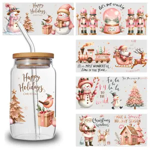 5 Sheets Christmas Snowman uv dtf transfer sticker Faithful Symbols Glass Suitable for 16 oz Glass Heart funny stickers uv dtf cup wraps