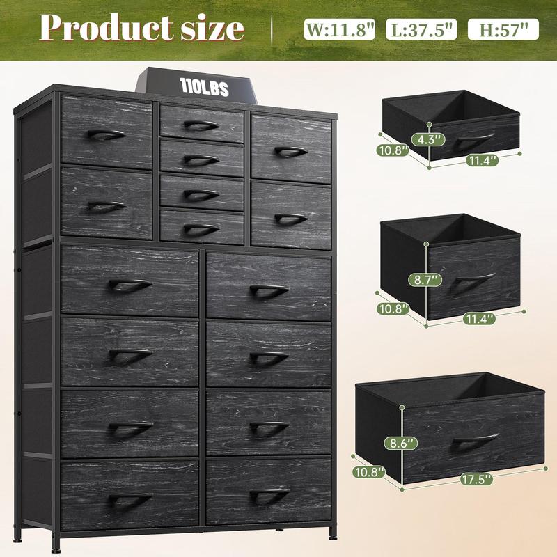 Raybee Furniture Tall Dresser for Bedroom with 16 Drawer, Fabric Bedroom Dressers & Chests of Drawers, Storage Dresser for Bedroom with Deep Drawers, Stylish Home Organizer for Closet, Entryway, Bedroom, Hallway