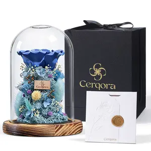 Ceramic Preserved Rose in Glass Dome Essential Oil Diffuser – Handmade Floral Craft, Long-lasting Fragrance, Luxury Gift Box with Card – Unique Natural Scent Diffuser for Home & Office Décor