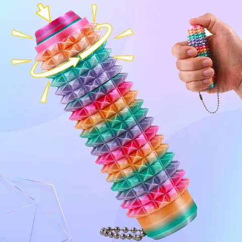 Age 9+ Nitrosamine Free PLA Plastic 3D Printed Firm Spike ASMR Fidget Toy - Roller Shape, Comfortable Grip, Portable Key Clip, Office Desk Accessory, Larger Than Standard Fidgets for Anxiety Relief