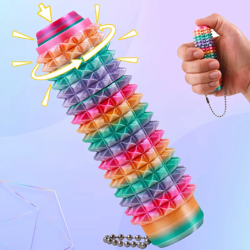 Age 9+ Nitrosamine Free PLA Plastic 3D Printed Firm Spike ASMR Fidget Toy - Roller Shape, Comfortable Grip, Portable Key Clip, Office Desk Accessory, Larger Than Standard Fidgets for Anxiety Relief