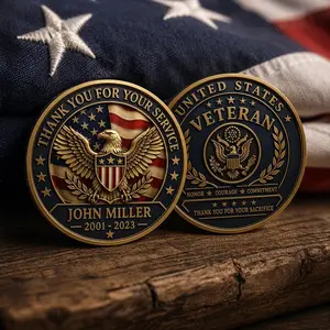 Custom Veteran Challenge Coin, Personalized Military Memorial Tribute, UV Printed Metal Coin