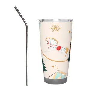 20oz Car Mug with Single Silver Rimmed Edge - with Stainless Steel Straw(horse)
