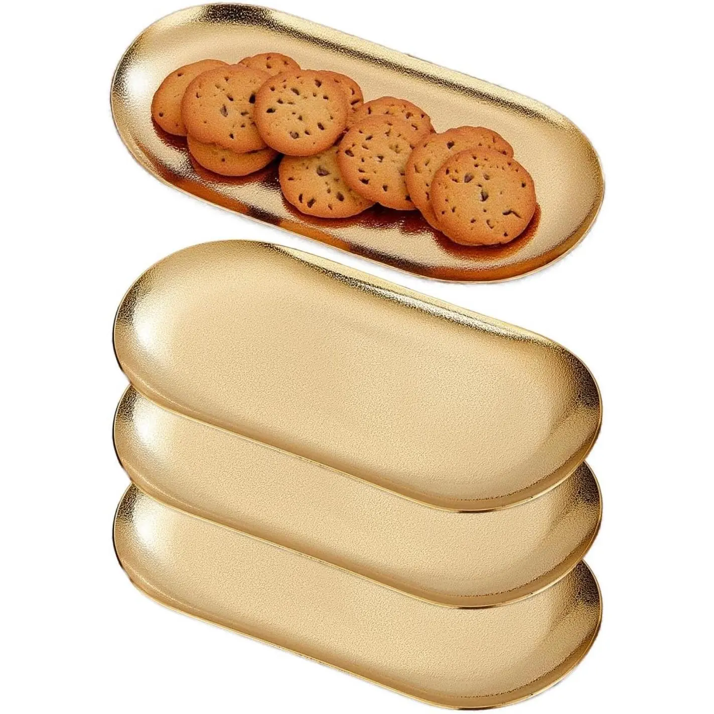 SANQIAHOME 7X3 inch ellipse Appetizer Plates,thick stainless steel Dinner Plates, Pasta Dessert Plates for Sushi, Fruit oven/Dishwasher Safe, Set of 4,Gold or Silver
