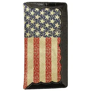 Men's Western Bifold Wallet Checkbook Style with American Flag Design