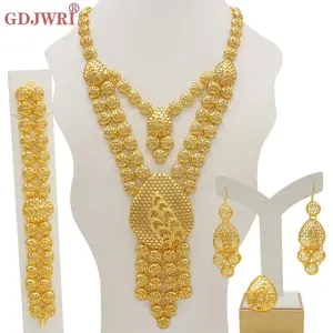 Dubai Women Gold Color Jewelry Sets African Wedding Bridal Ornament Gifts For Saudi Arab Necklace Bracelet Earrings Ring Set