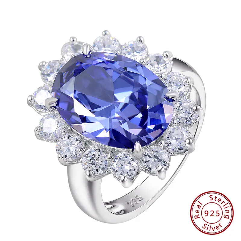 Women's 925 Sterling Silver Prong-Set Vintage Oval Tanzanite Engagement Ring, Fine Costume Jewelry for Party Wear