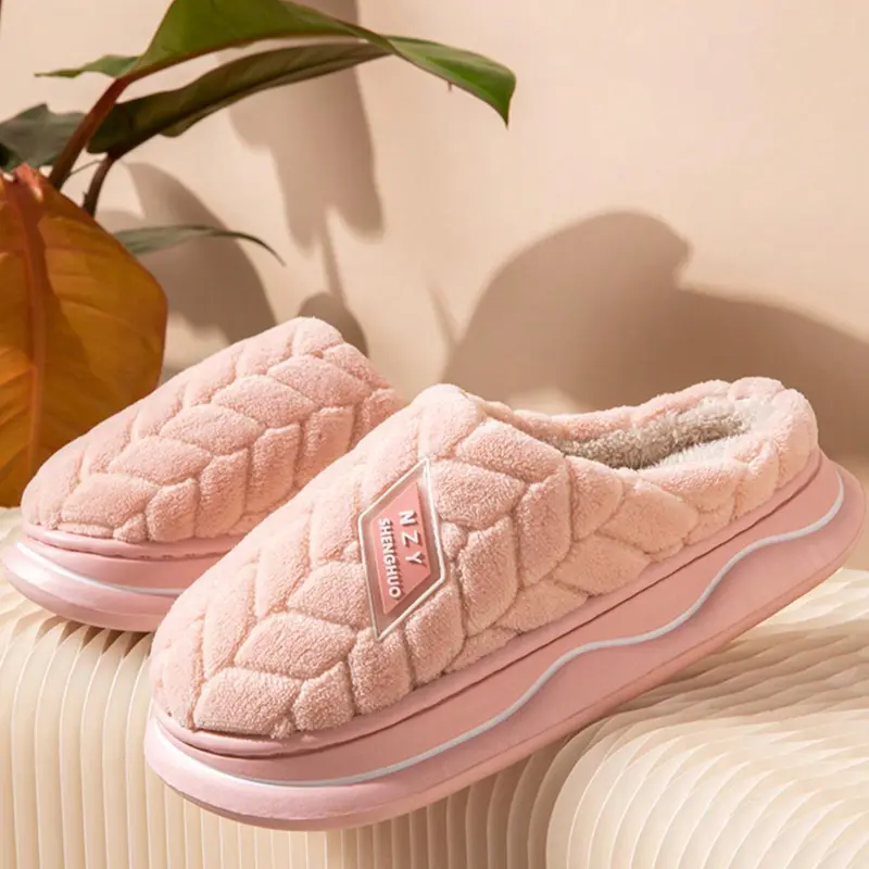 Women's Solid Soft Cushioned Non Slip Slippers, Casual Plush Bedroom Slippers, Round Toe Warm & Cozy Home Slippers For Fall & Winter