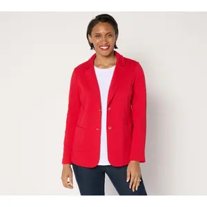 QVC Women's Elegant Petite Notch Collar Marina Knit Blazer - Polyester Fabric, Chic Fit, Weekend Wear