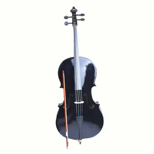 Flower Dance 4/4 Black Wood Cello Set with Bag Bow Rosin & Bridge for Summer Labor Day Weekend