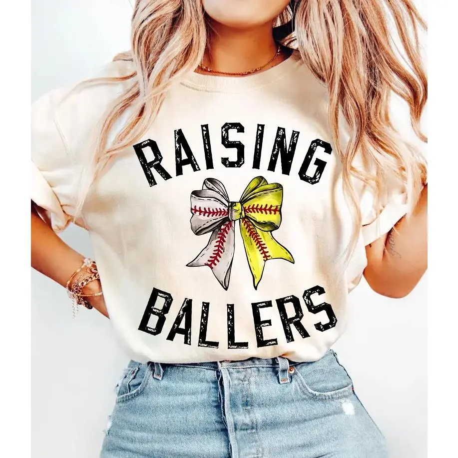 Baseball Softball Mom TShirt, Raising Ballers T-Shirt, Baseball Season Tee, Softball Mom TShirt, Game Day Shirt, Baseball Lover A Special Birthday Gift.Breathable Pure Cotton, Suitable For Everyday Wear And Outdoor Sports.Versatile.Design