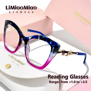 Cat Eye Cute Unisex Square Retro Reading Glasses, Clear Transparent Computer Reading, Magnification +1.0 to +3.5, Includes Case and Cloth, Perfect Gift