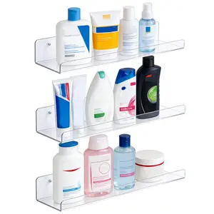 Clear Acrylic Shelves for Bathroom, 15'' Floating Shelves Wall Organizer for Perfume, Skincare, Bookshelf Organizer for Bedroom, Kids Room, Living Room, Room Decor