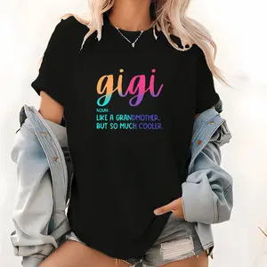95% Polyester 5% Elastane Casual Crew Neck T-Shirt with Gigi Alphabet Print, All Season Comfort Fit, Knit Fabric Tee