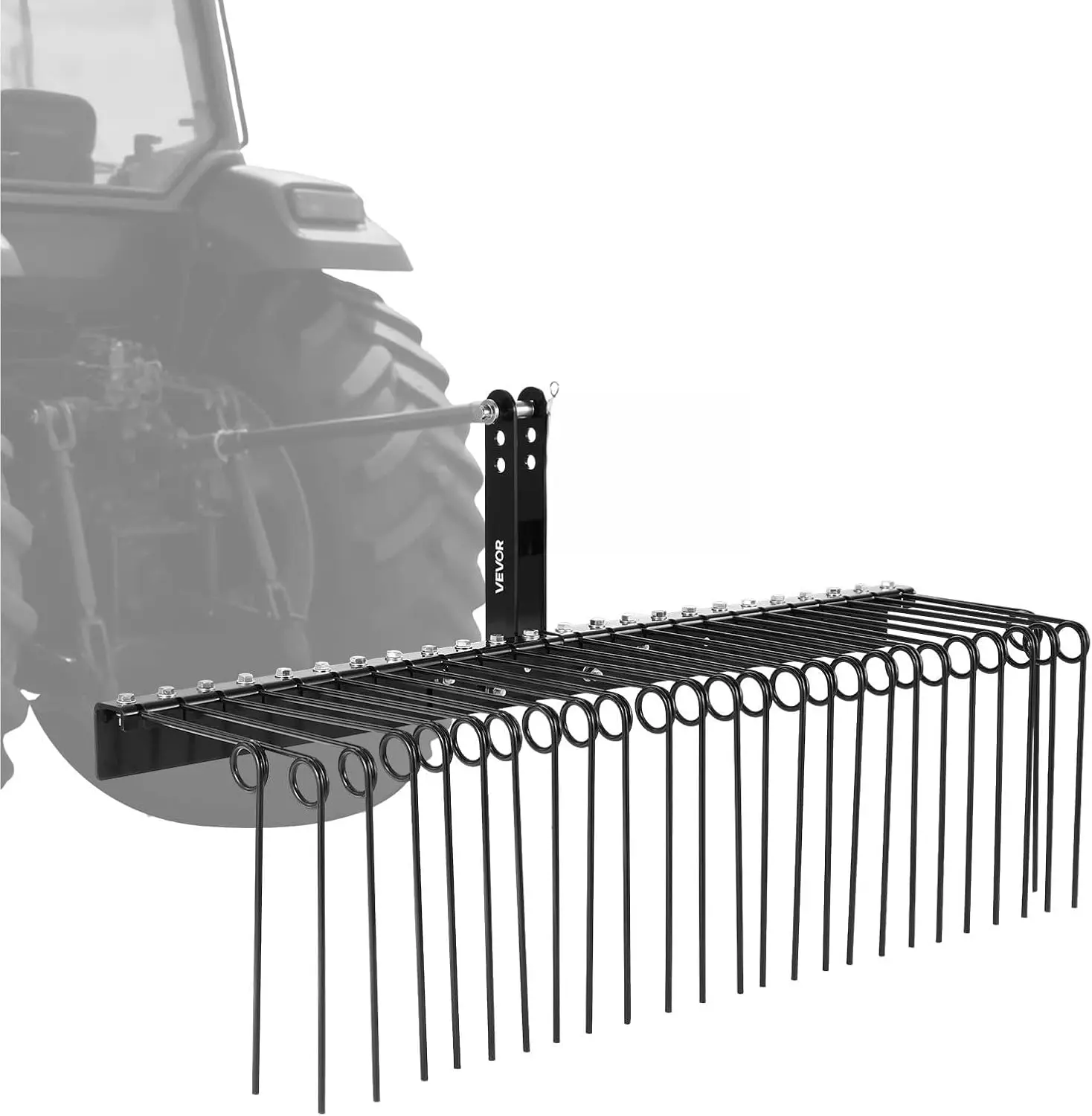 VEVOR 60-inches Tow Behind Landscape Rake, 3-Point Hitch Lawn Dethatcher, 26 Spring Steel Tines, Category 1 Tractor Attachment, Heavy-Duty Rust-Proof Wear-Resist Tool for Leaves, Gravel Cleanup