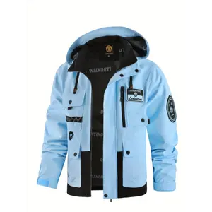 Outdoors Men's Lightweight Windproof Jacket - Outdoor Windbreaker Coat with Hood, Orange/Black colorblock, Multiple Zippered Pockets, Non-Stretch Fabric for Hiking, Urban Commute - Spring/Fall Casual Outerwear, Windbreaker Jacket, Durable Z