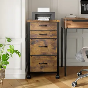 Raybee Furniture Mobile File Cabinet with 4 Fabric Drawers Vertical Storage Filing Cabinet Fits A4/Letter Size Printer Stand for Home & Small Office Use Metal Frame Stable Space-saving Organizer