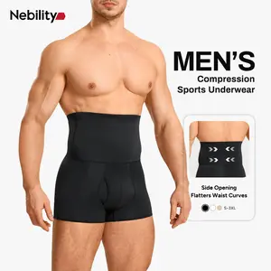 【Nebility】 Men's Seamless Tummy Control Boxer Briefs - High Waist Underwear Sports Shapewear Menswear  Fitness Suit