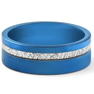 Men's Blue Tungsten Ring Meteor Inlay 8mm Wedding Band