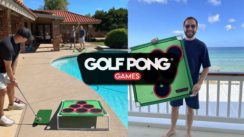 Product Introduction of Golf Pong Game Set | Indoor & Outdoor Golf Beer Pong - Includes 16 Velcro Balls, Chipping Mat & Carrying Case | Fun Game for Adults - NO CLUB INCLUDED 4
