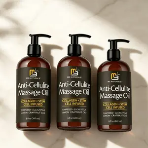 M3 Naturals 3PCS Cellulite Massage Oil 8oz Each - Topical Collagen & Plant Stem Cell Body Oil for Smooth Texture & Elasticity - Soothing Skin Care for Cellulite Reduction