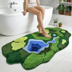 Yinhua Moss Bathroom Rugs, Ultra Thick Green Bath Mat Non Slip Washable Long Bathroom Runner Rug, Nature Absorbent Bath Mats Quick Dry Shaggy Shower Rugs for Bedroom Kids Home Decor, 21"x45"