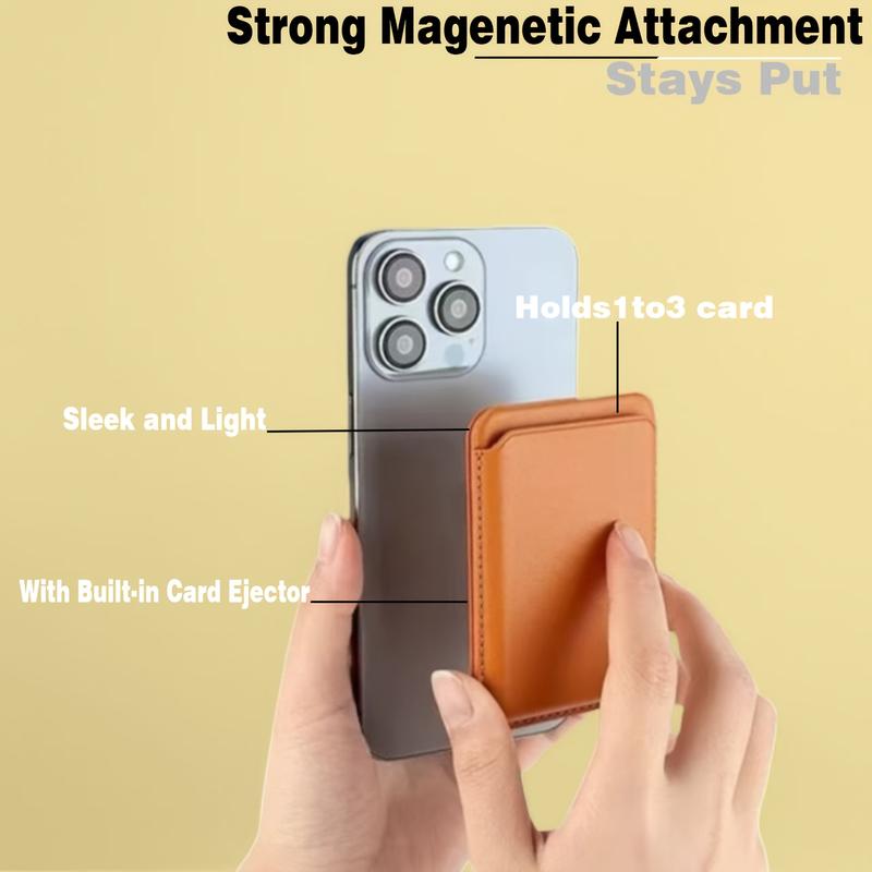 MagSafe Wallet, Card Holder Fit 1-2 Cards, Strong Magnetic Phone Stand with Angle Adjustment, Vegan Leather Phone Wallet for iPhone 17/16/15/14/13/12 Series, Orange Blank Brown White Pink