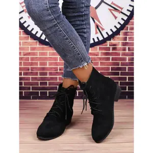 Women's Vintage Lace-Up Chelsea Boots, Ankle High Textile Booties, Pointed Toe Rubber Sole, Fall & Winter Fashion, Pointed Toes Boots