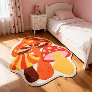 Mushroom rug, 1 count bedroom bedside rug, soft comfortable rug, Furry Soft Rugs, cartoon mushroom shape rug, beautiful home decoration, furry and fluffy foot mat, room decor, gift for boys and girls, suitable for bedroom bedside living room study lounge