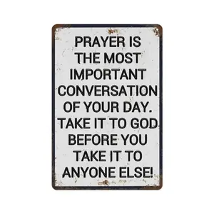Christian Gifts for Men Women Prayer Is The Most Important Conversation of Your Day Vintage aluminum Sign Religious Metal Wall Art for Home Church Prayer Room Office Chapel Decor 8x12 Inch christian wall decor christian wall art religious wall art