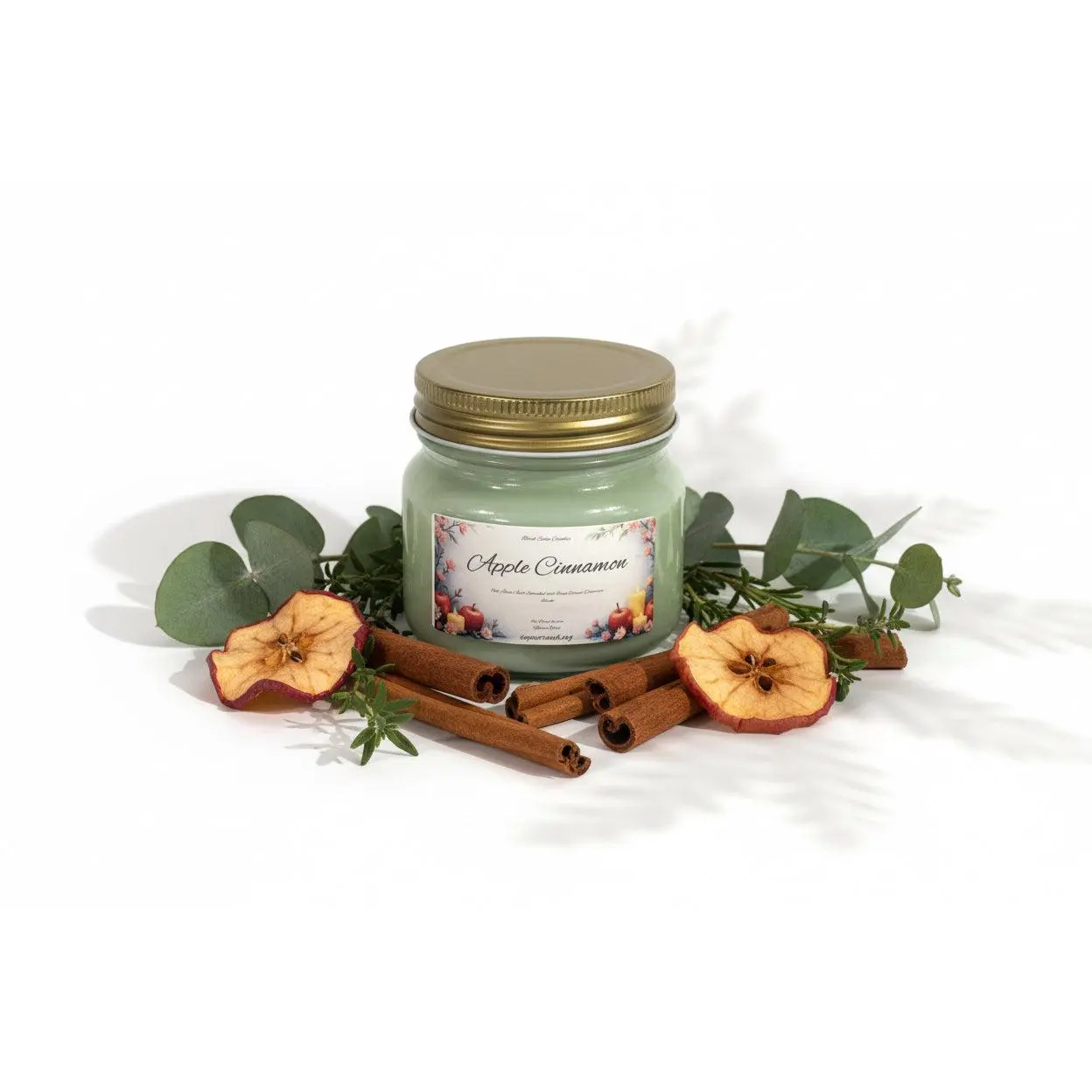 Apple Cinnamon Scented Candle 8oz Single Cotton Wick Glass Jar