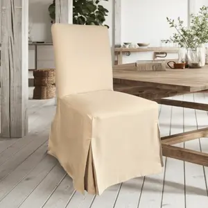 Beige Linen Floor Length Dining Chair Cover, Compatible with IKEA Henriksdal