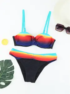 Multicolor Tie-dye Padded Gather Push-up Bikini Set