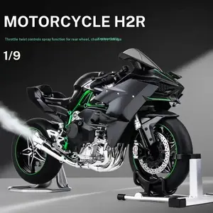 1:9 Scale Kawasaki Ninja H2R Die-Cast Motorcycle Model with Ignition Start, Throttle-Controlled Rear Wheel Drive, Synchronized Exhaust Smoke & Light/Sound Effects, High Detail Replica for Collectors & Gifts