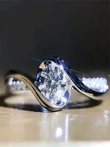 Elegant Rhinestone Decorated Ring, Exquisite Trendy Alloy Engagement, Fashionable Jewelry for Women As Gift, Engagement Rings