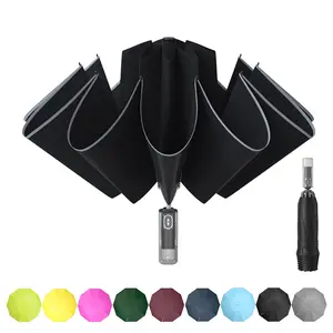 RUMBRELLA Inverted Folding Umbrella for Rain, 50 Inch Anti-UV Protection Automatic Car Travel Umbrella with Safety Reflective Strip