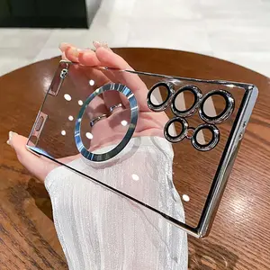 ultra-thin electroplated magnetic attachment for Samsung S25 S23 S24 Ultra phone cases borderless hard shell lens protection