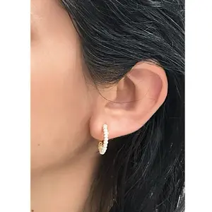 Gold & Pearly White Beads Hoops -0.9 inch Handwoven Hypoallergenic Gold Plated wire Earrings for Everyday Wear or Night Out jewellery