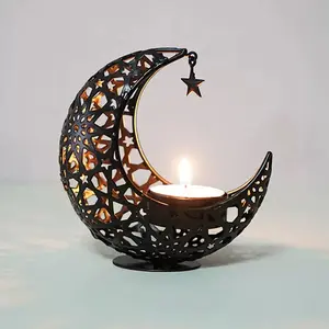 Elegant Crescent Moon & Star Metal Candle Holder Black for Wedding Valentine's Christmas Decor Heavy-Duty Cast Iron Tabletop Centerpiece with Stable Base No Electricity Needed Ideal Gift for Housewarming or Wedding Favors
