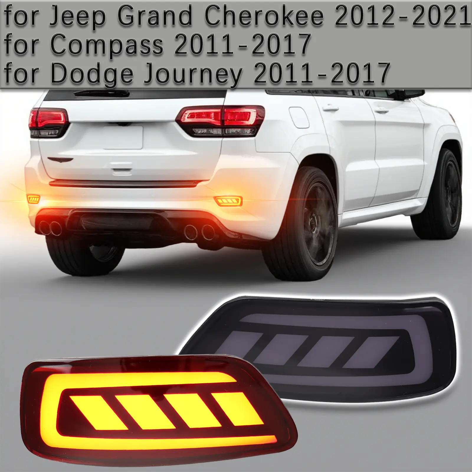 Compatible with Jeep Grand Cherokee 2012-2021 and Compass 2011-2017, Dodge Journey 2011-2017. Rear bumper lamp cover accessory replacement, 2 pieces