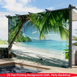 Large Tropical Palm Tree Beach Ocean Background Cloth, Turquoise Water and Sand Print, Durable for Indoor Outdoor Events, Multiple Sizes Available