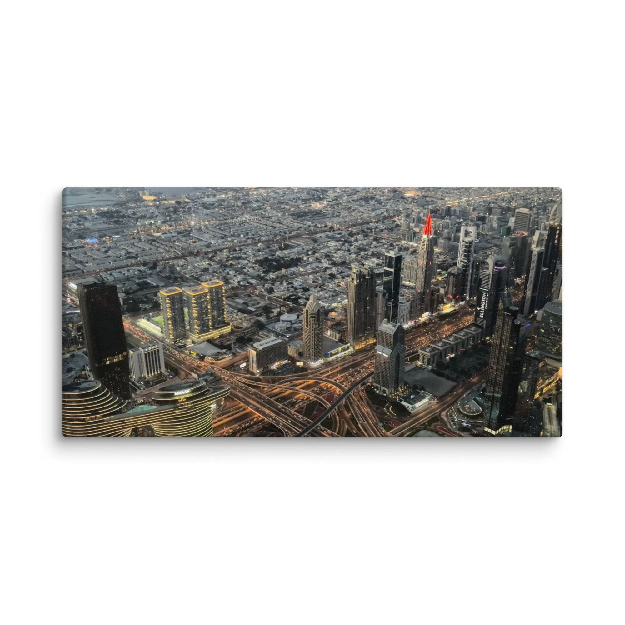Dubai Wide Canvas Print 1.25" Thick Poly-Cotton Blend Fade-Resistant Hand-Stretched Over Solid Wood Stretcher Bars with Mounting Brackets
