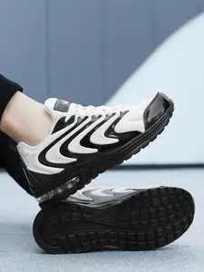 Men's Full-Palm Air Cushion Casual Sports Shoes, Vintage Wave Patchwork Design, Breathable Shock Absorption, Street Trendy Versatile Sneakers