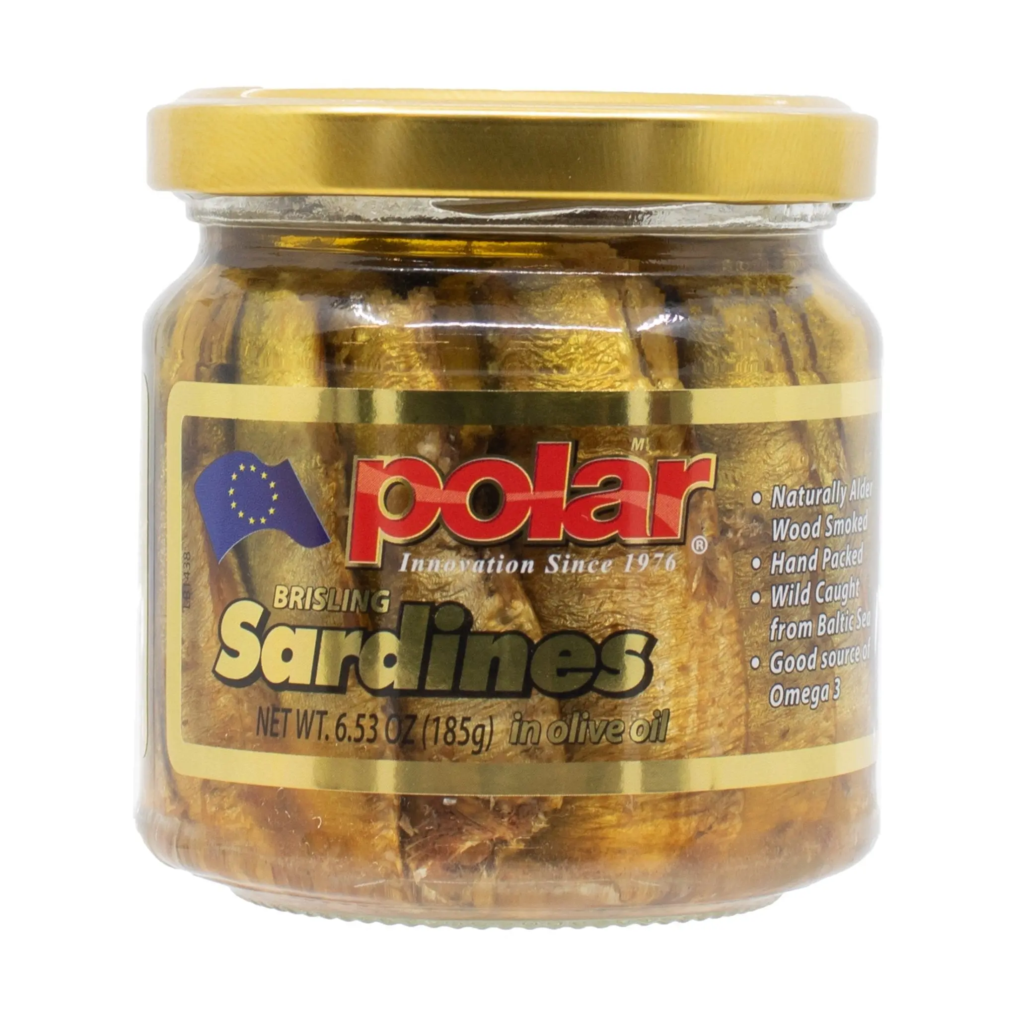 Brisling Sardines Smoked in Olive Oil in Glass Jar - 6.5 oz 6 pack Tinned Fish