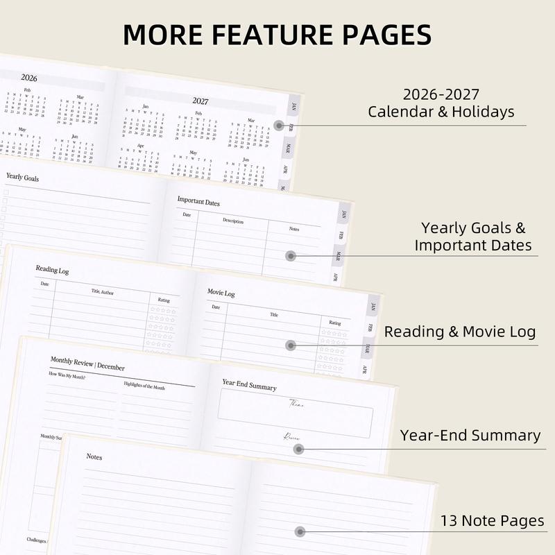 2026 Planner - Weekly and Monthly Productivity Planner, Jan 2026 - Dec 2026, Linen Hardcover Planning Agenda book with Tabs, Aesthetic, Academic, Perfect for Office Home School Supplies