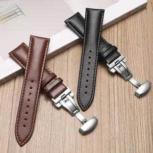 First Layer Genuine Leather Strap, Butterfly Buckle Design, Durable and Wear-Resistant, Unisex, Soft and Comfortable, 20/22/24mm, /