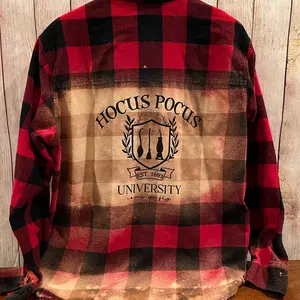 Hocus Pocus University Plaid Distressed Flannel XL