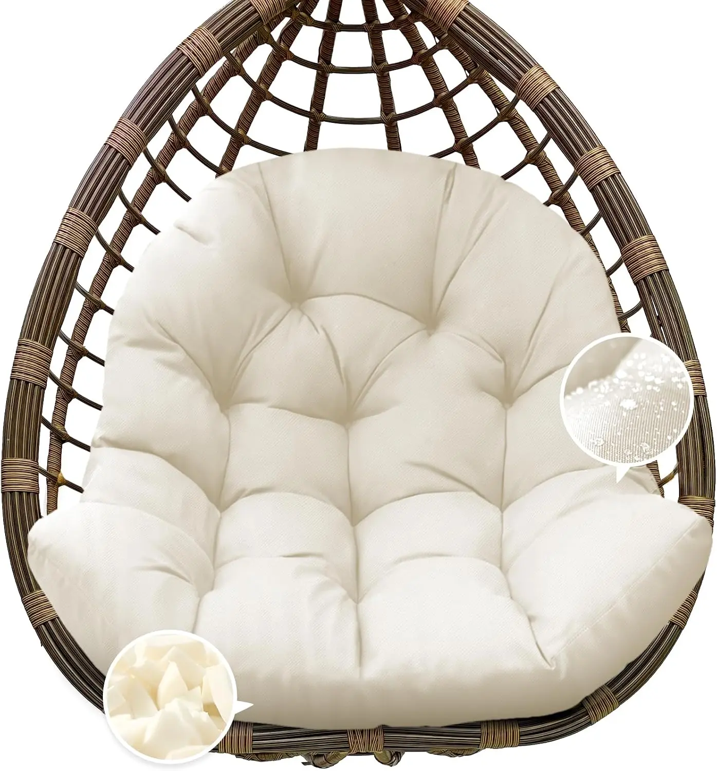 Egg Chair Cushion Replacement, Waterproof Outdoor Hanging Egg Chair Cushion Hammock Swing Chairs Cushions Pads, U-Shaped Thickened Cushions for Hanging Eggs Chairs, 47x33x7 Inches (Cream)